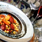 Chickpea salad with chorizo and scallops