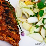 BBQ Spare-ribs with apple, pear and Belgian endive salad with blue-cheese dressing.