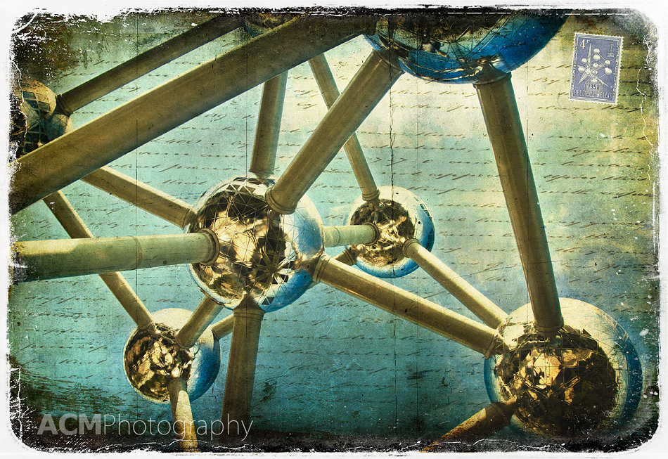 Atomium, Brussels, Belgium - Forgotten Postcard, Digital Art, Photography, Collage