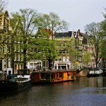 Houseboat on a Canal in Amsterdam, The Netherlands