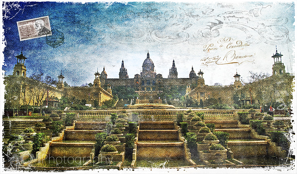 Palau Nacional, Barcelona, Spain | Forgotten Postcard digital art collage